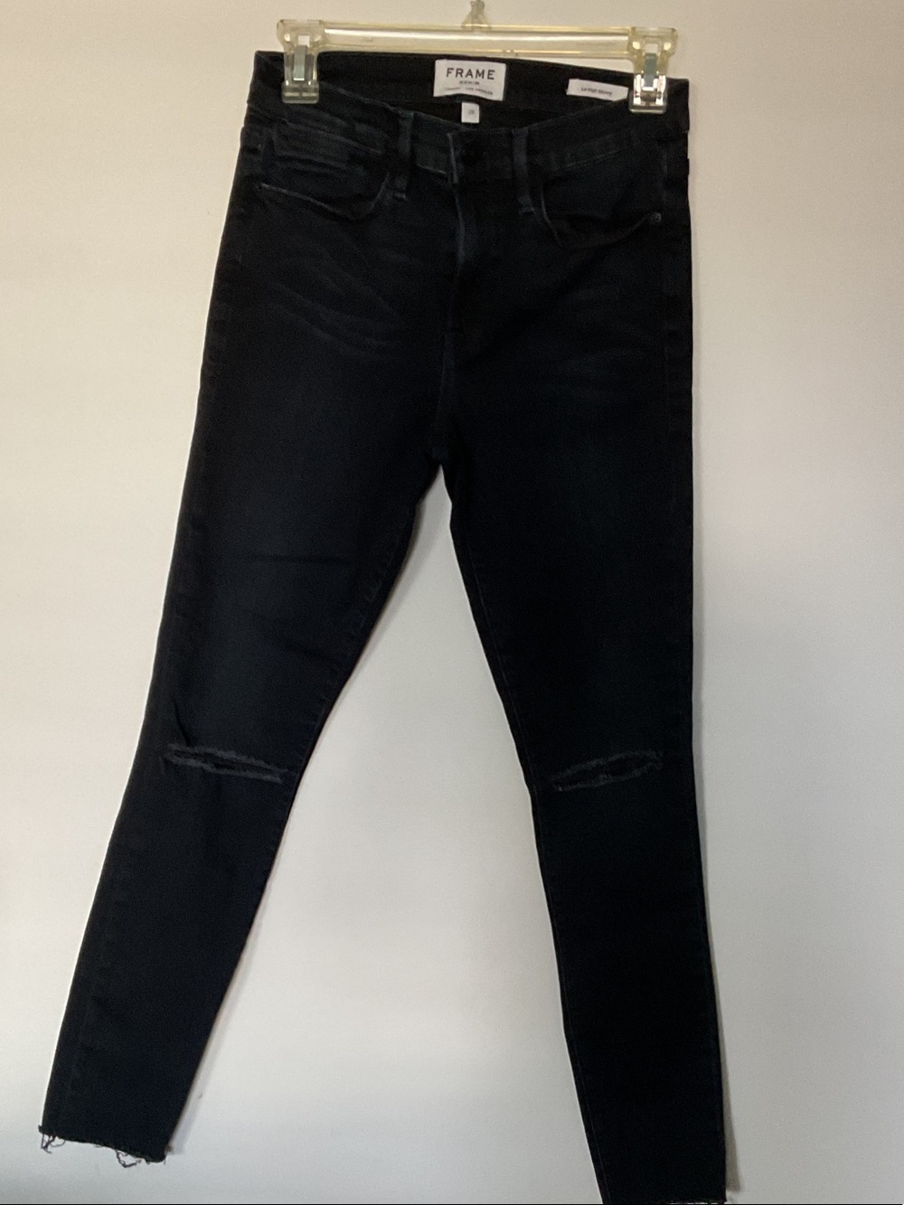 Frame Denim Black Skinny Jeans with Knee Slits